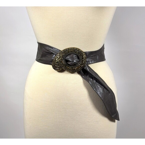 Unbranded Accessories - Vintage Paisley Gold Buckle Brown Leather Cinch Belt Adjustable - M/L